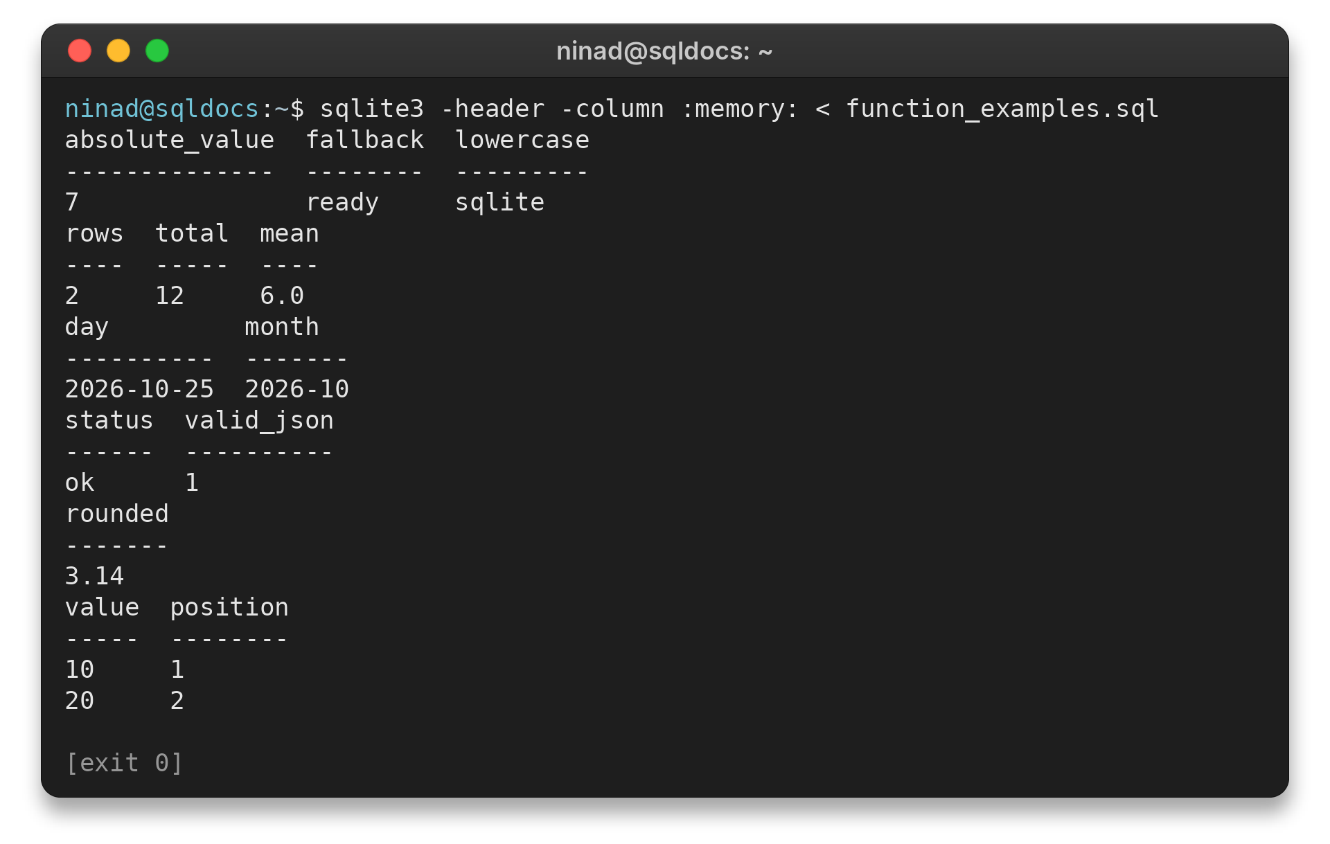 SQLite Functions: Built-In Reference 1 SQLite scalar, aggregate, date, JSON, math, and window function query output