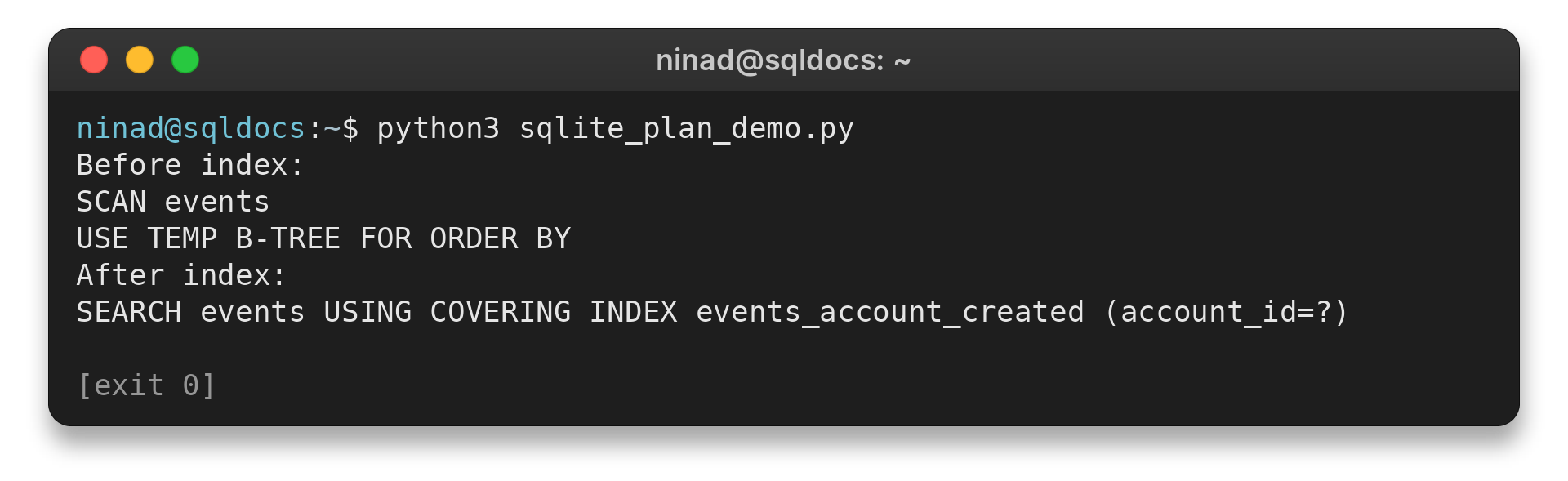 SQLite query plan before and after adding a composite index