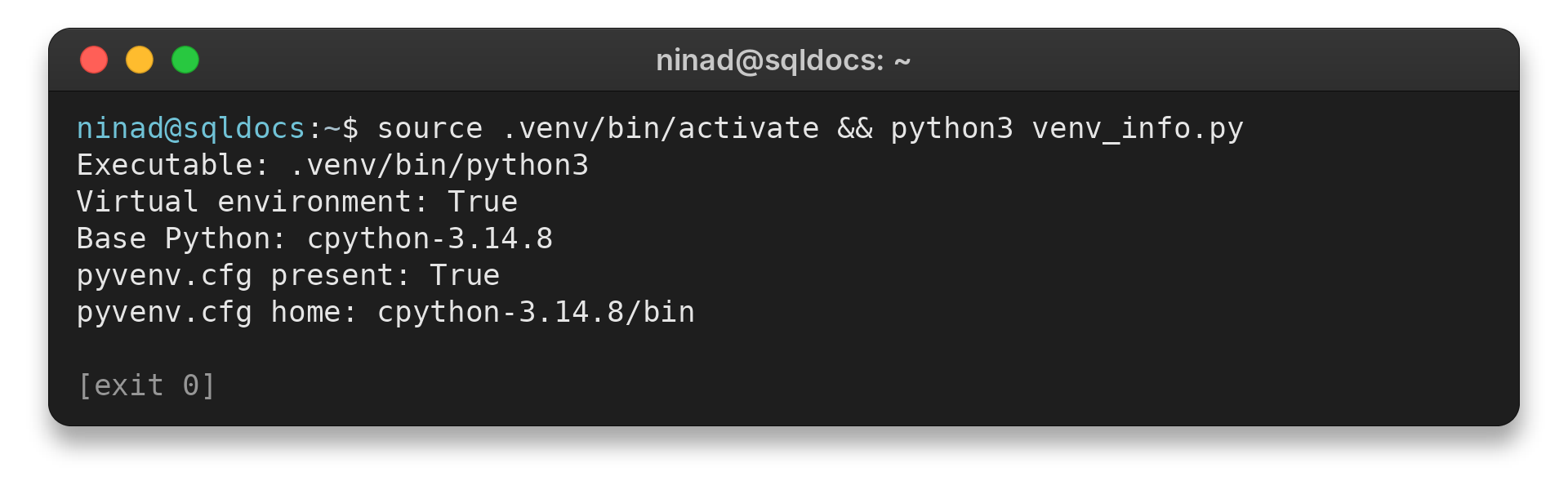 No Module Named '_sqlite3' 2 Python output showing the virtual environment base interpreter and pyvenv.cfg home