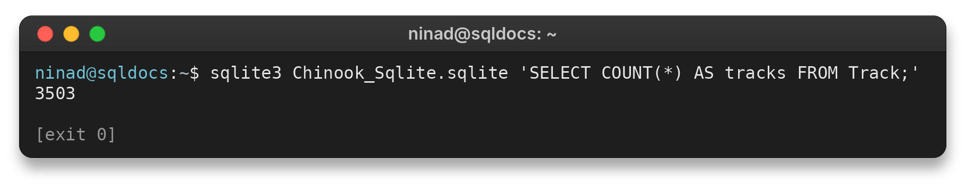 Chinook Database: Download the SQLite Sample 1 sqlite3 query returning the Chinook track count